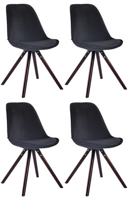Set van 4 Stoelen Teulouso Rond frame - Fluweel zwart,cappuccino (eik), Zwart