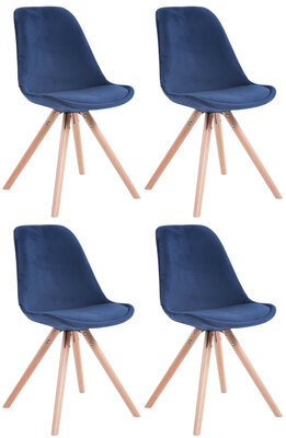 Set van 4 Stoelen Teulouso Rond frame - Fluweel Blauww,natura (eik)