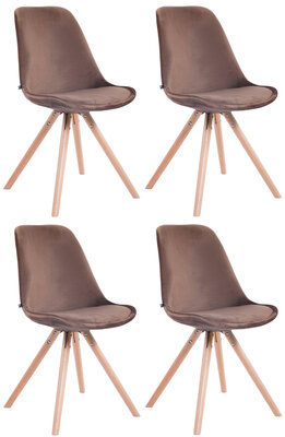 Set van 4 Stoelen Teulouso Rond frame - Fluweel bruin,natura (eik), Bruin