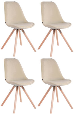 Set van 4 Stoelen Teulouso Rond frame - Fluweel Creme,natura (eik)
