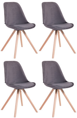 Set van 4 Stoelen Teulouso Rond frame - Fluweel donkergrijs,natura (eik), Grijs