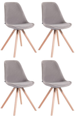 Set van 4 Stoelen Teulouso Rond frame - Fluweel grijs,natura (eik), Grijs