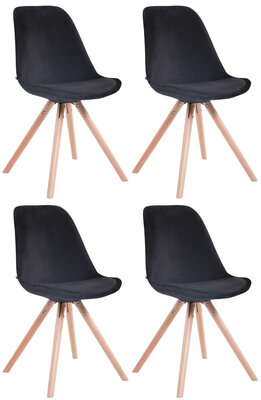 Set van 4 Stoelen Teulouso Rond frame - Fluweel zwart,natura (eik), Zwart