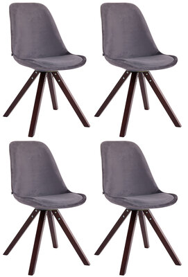 Set van 4 Stoelen Teulouso Vierkant frame - Fluweel donkergrijs,cappuccino, Grijs