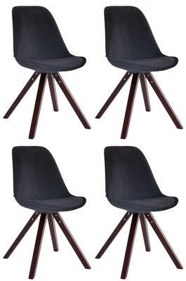 Set van 4 Stoelen Teulouso Vierkant frame - Fluweel zwart,cappuccino, Zwart