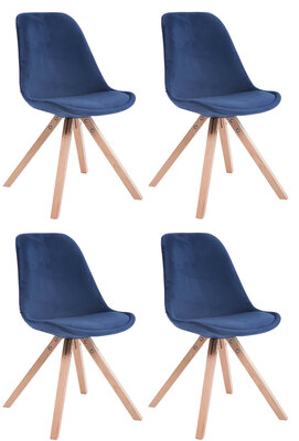 Set van 4 Stoelen Teulouso Vierkant frame - Fluweel Blauww,natura