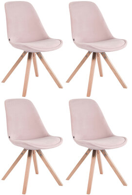 Set van 4 Stoelen Teulouso Vierkant frame - Fluweel roze,natura,
