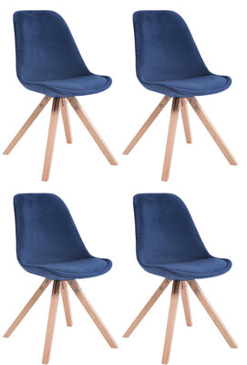 Set van 4 Stoelen Teulouso Vierkant frame - Fluweel Blauww,natura (eik)