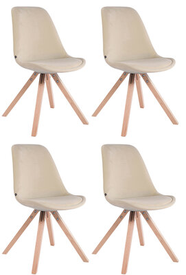Set van 4 Stoelen Teulouso Vierkant frame - Fluweel Creme,natura (eik)