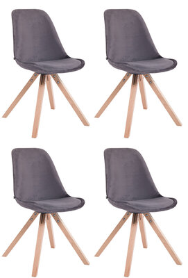 Set van 4 Stoelen Teulouso Vierkant frame - Fluweel donkergrijs,natura (eik), Grijs