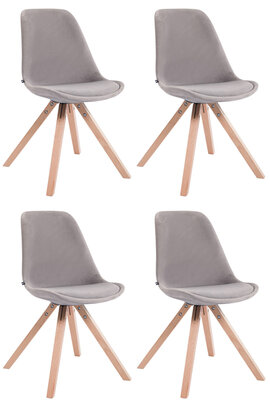 Set van 4 Stoelen Teulouso Vierkant frame - Fluweel grijs,natura (eik), Grijs