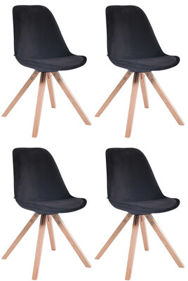 Set van 4 Stoelen Teulouso Vierkant frame - Fluweel zwart,natura (eik), Zwart