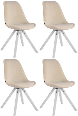 Set van 4 Stoelen Teulouso Vierkant frame - Fluweel Creme,wit (eik)