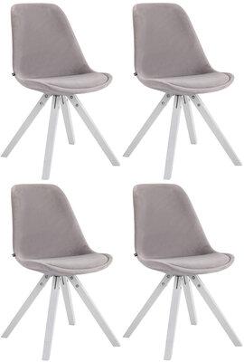 Set van 4 Stoelen Teulouso Vierkant frame - Fluweel grijs,wit (eik), Grijs