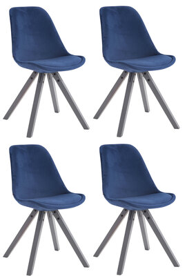 Set van 4 Stoelen Teulouso Vierkant frame - Fluweel Blauww,grijs