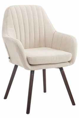 Retro eetkamerstoel Flarion, stof Creme,walnoot