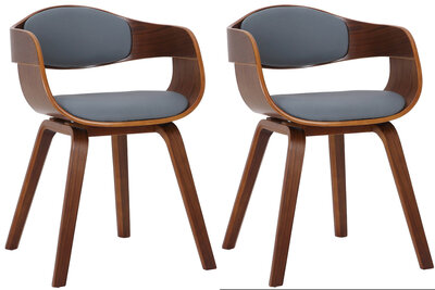 Set van 2 Kongstin Stoelen Kunstleer walnoot/grijs, Grijs