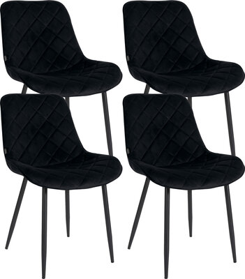 4-delige set stoelen Sprengs Fluweel, Zwart