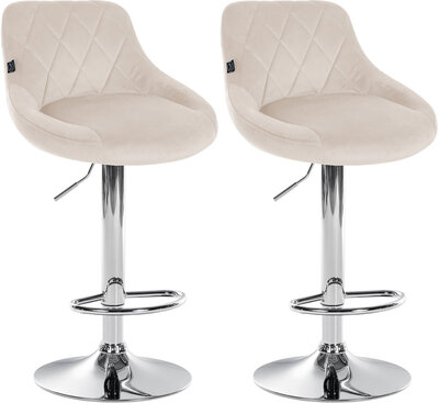2-delige set barkrukken Lozia fluweel chroom, Creme