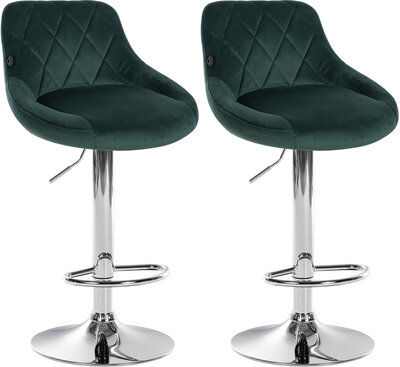 2-delige set barkrukken Lozia fluweel chroom, Groen