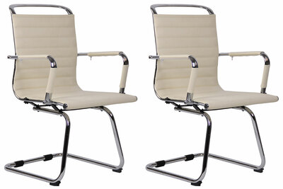 2-delige set bezoekersstoelen Belva kunstleer, Creme