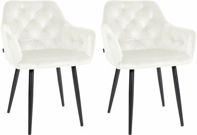 2-delige set eetkamerstoelen Stenlay Fluweel, Creme