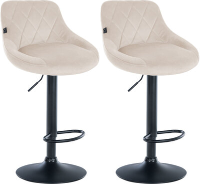 2-delige set barkrukken Lozia fluweel zwart, Creme