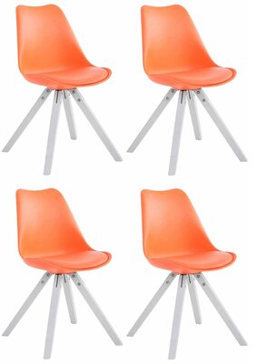 4-delige set stoelen Teulouso kunstleer wit Square, Oranje