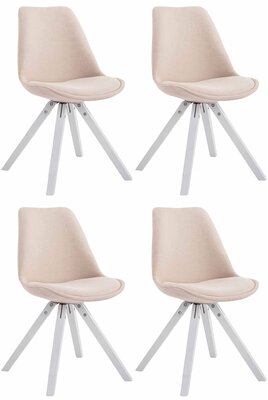 4-delige set bezoekersstoel Teulouso stof Square wit, Creme