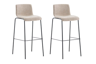2-delige set barkrukken Heovor stof 4-poots frame zwart, Creme