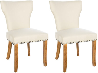 2-delige set eetkamerstoel Zidir stof antiek-licht, Creme