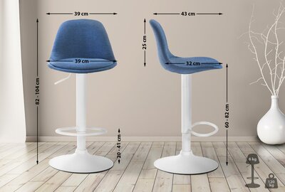Barstoel Keil Stof wit, Blauw