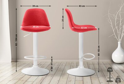 Barkruk Keil Stof wit, Rood