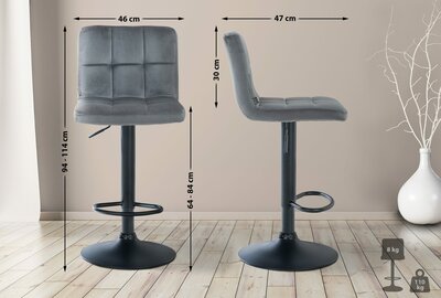 Barkruk Pure Fluweel zwart, Grijs