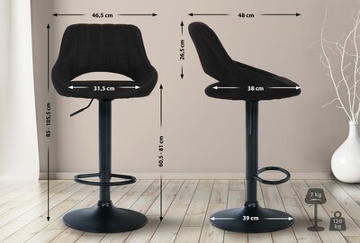 2-delige set barkrukken Melit stof B, Zwart