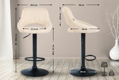 2-delige set barkrukken Melit stof B, Creme