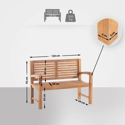 Teakbank Heldan 120 cm met afdekhoes,