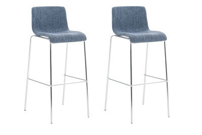 2-delige set barkrukken Heovor Stof 4-poot frame chroom, Blauw