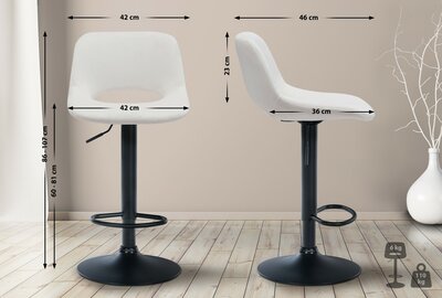 Barkruk Cemdan fluweel zwart, Creme