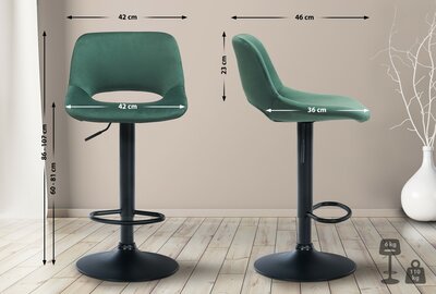 Barkruk Cemdan fluweel zwart, Groen