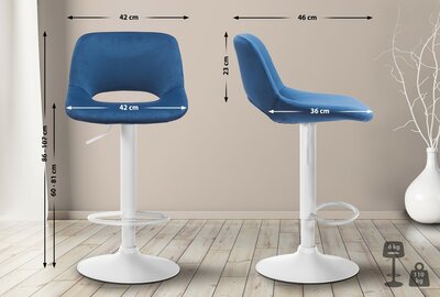 Barkruk Cemdan fluweel wit, Blauw