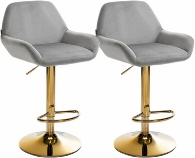 2-delige set barkrukken Braga Goud Fluweel, Grijs