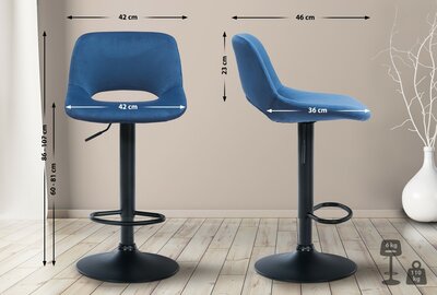 Barkruk Cemdan Fluweel zwart, Blauw