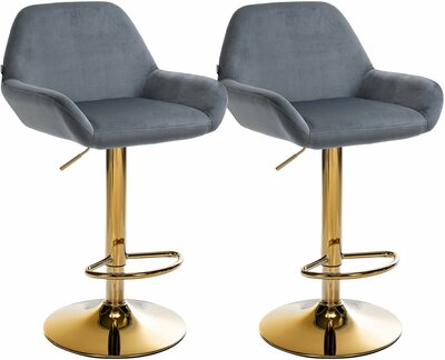 2-delige set barkrukken Braga Goud Fluweel, Grijs