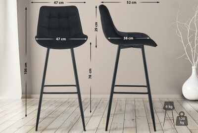 Barkruk Dortfard Fluweel, Zwart