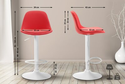Barkruk Keil Volledig Gestoffeerd Kunstleer Wit, Rood