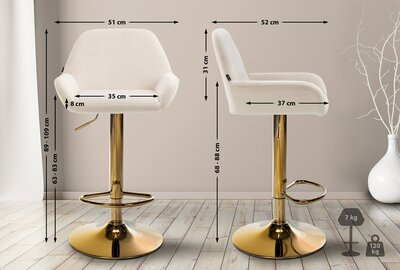 Barkruk Braga Goud Fluweel, Creme