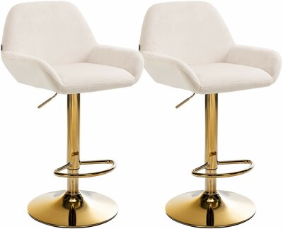 2-delige set barkrukken Braga Goud Fluweel, Creme