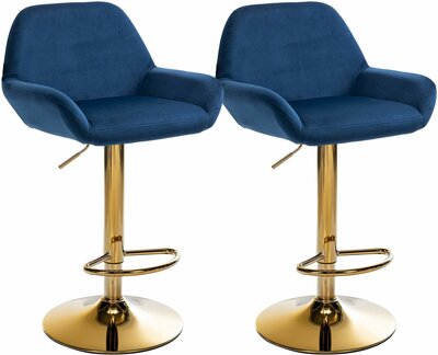 2-delige set barkrukken Braga Goud Fluweel, Blauw