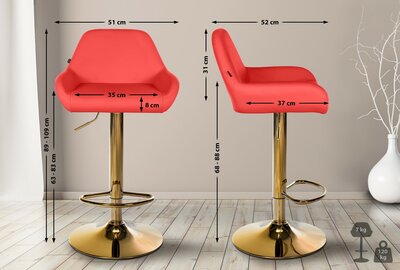 2-delige set barkrukken Braga Goud Kunstleer, Rood